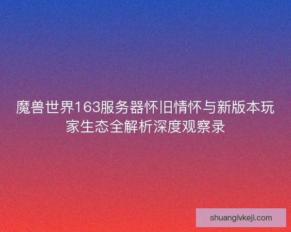 魔兽世界163服务器怀旧情怀与新版本玩家生态全解析深度观察录